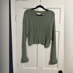 Green Cotton Cable Knit Cropped Sweater Sincerely Jules